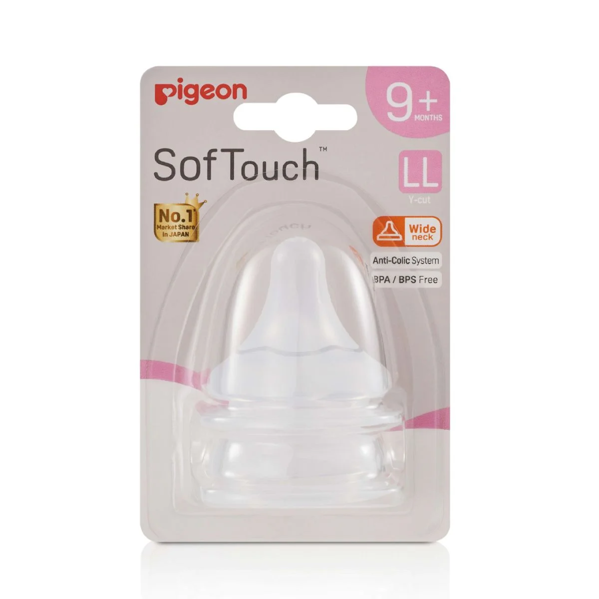 Pigeon Softouch Peristaltic PLUS Silicone Nipples – LL Size (9m+) | 2-Pack | BPA & BPS-Free | Anti-Colic System | Wide Neck Design