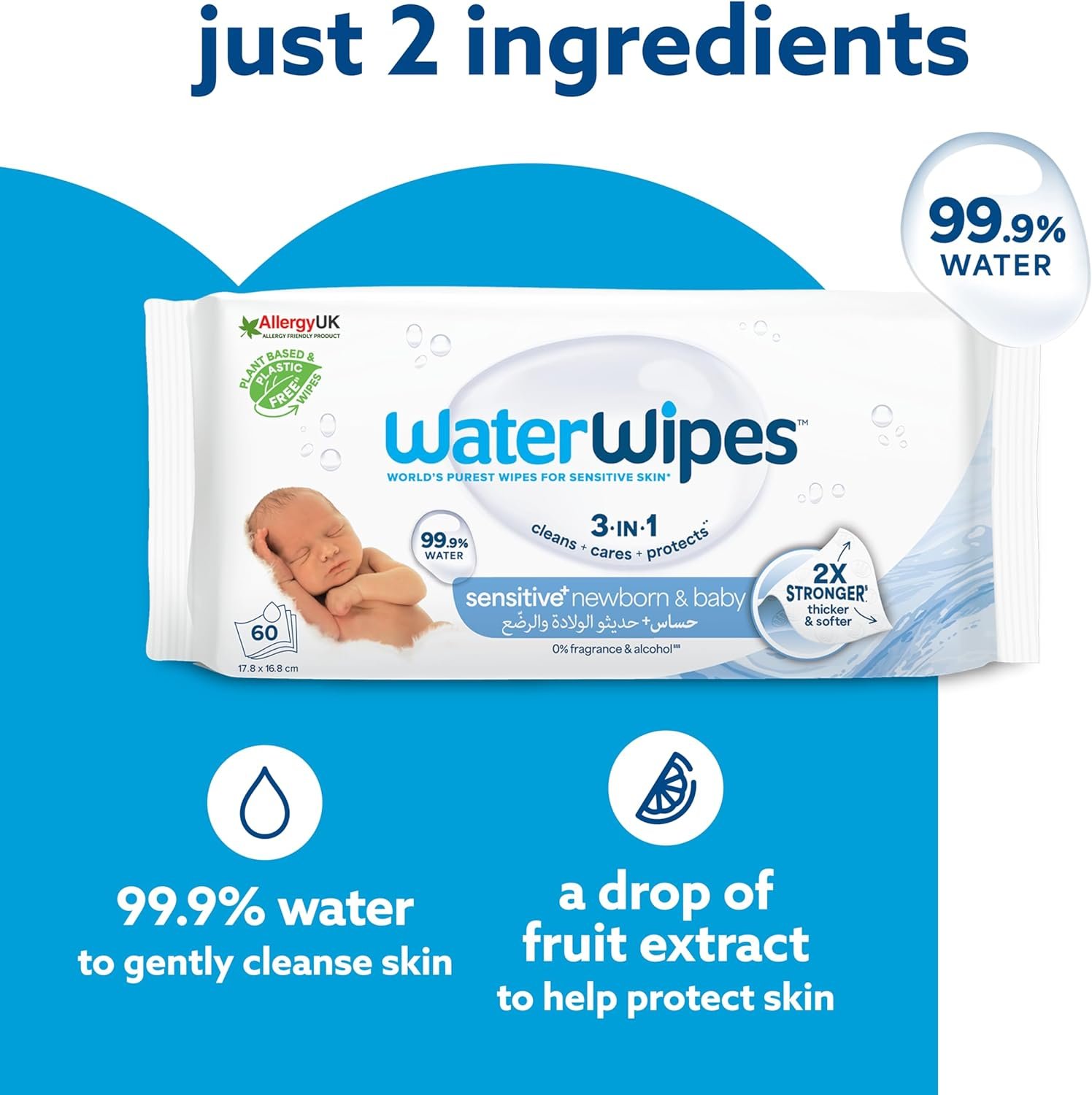 WaterWipes Baby Wipes – The World’s Purest Baby Wipes (60 pcs)