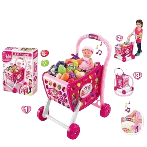 Baby 3-in-1 Shopping Cart – Multi-Functional Shopping Trolley Toy for Kids